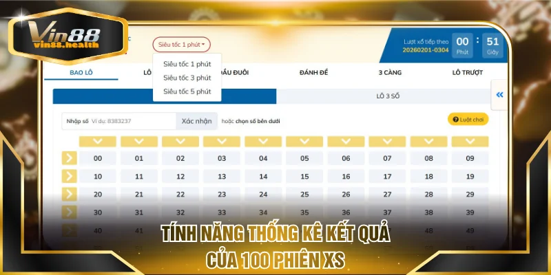 Tính năng thống kê kết quả của 100 phiên XS